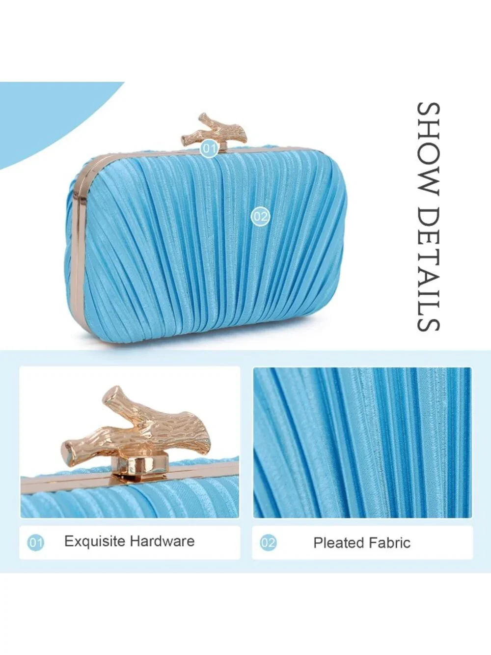 👜 Women's Blue Evening Bag Pleated Clutch Bag with Chain for Wedding Party